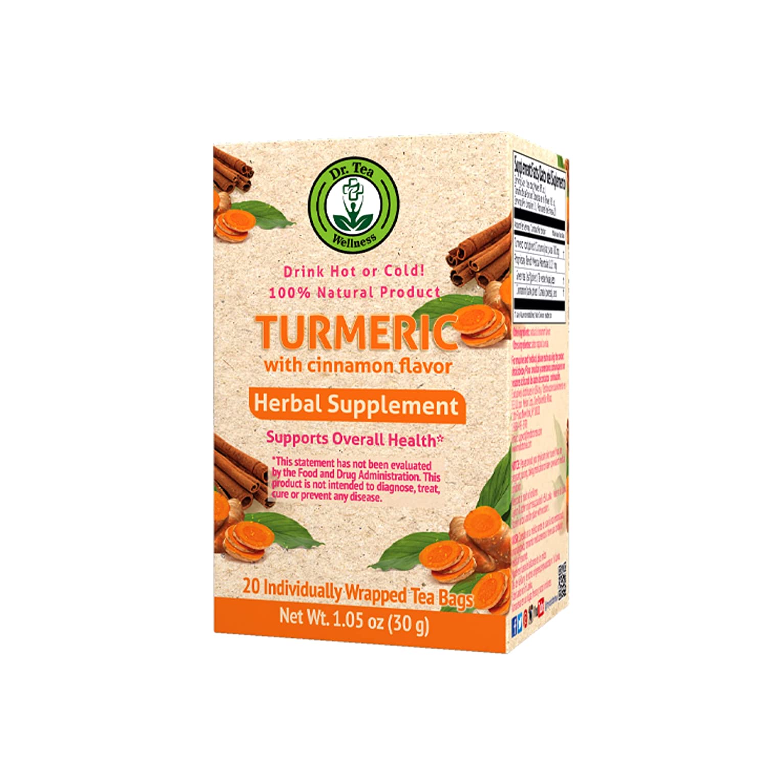 Wellness Turmeric Herbal Tea with Cinnamon Flavor